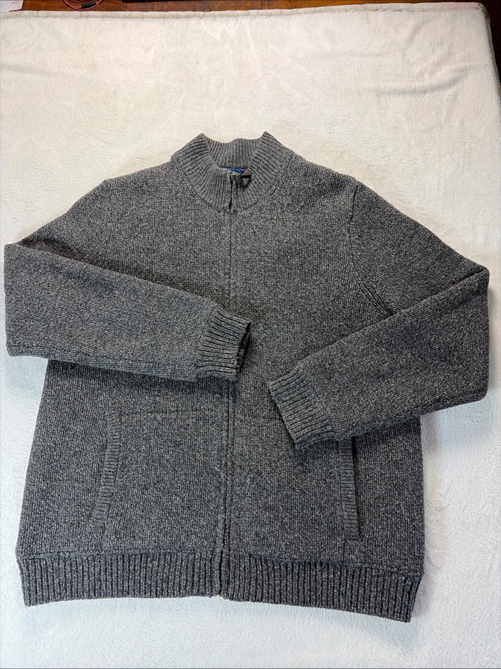L.L. Bean Men's Gray Lambs Wool Knit Full Zip Lined Mock Neck Sweater Jacket XL